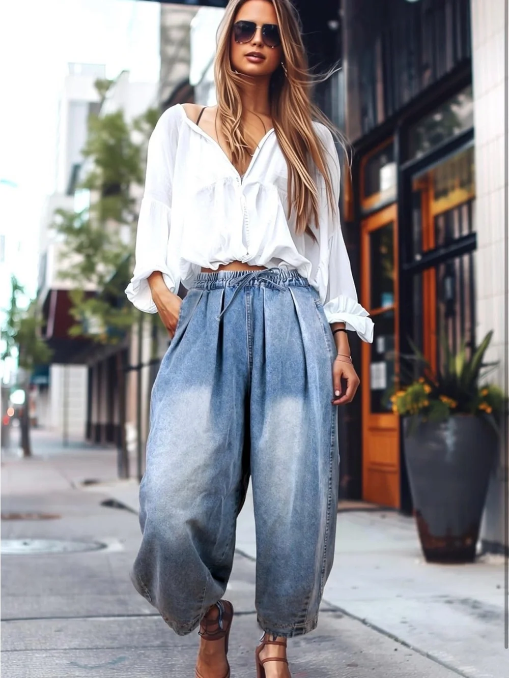 NWT Boutique Denim Cropped Wide Leg Denim Jeans size Small (4-6)